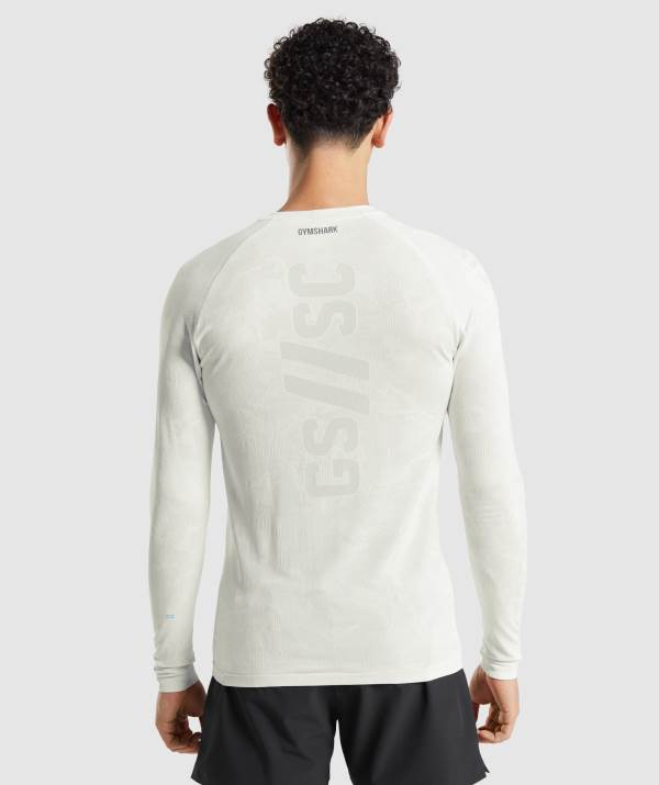 Panske Mikiny Gymshark Steve Cook Long Sleeve Seamless Biele Svetlo / Siva | HV1546982